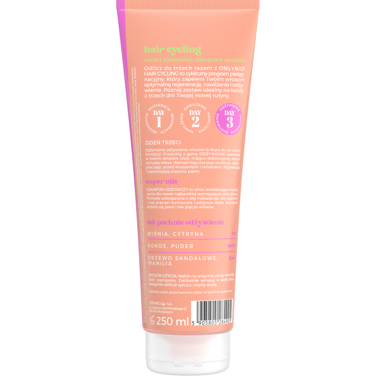 Hair Cycling by ONLYBIO Odżywienie szampon do włosów i skóry głowy 250ml