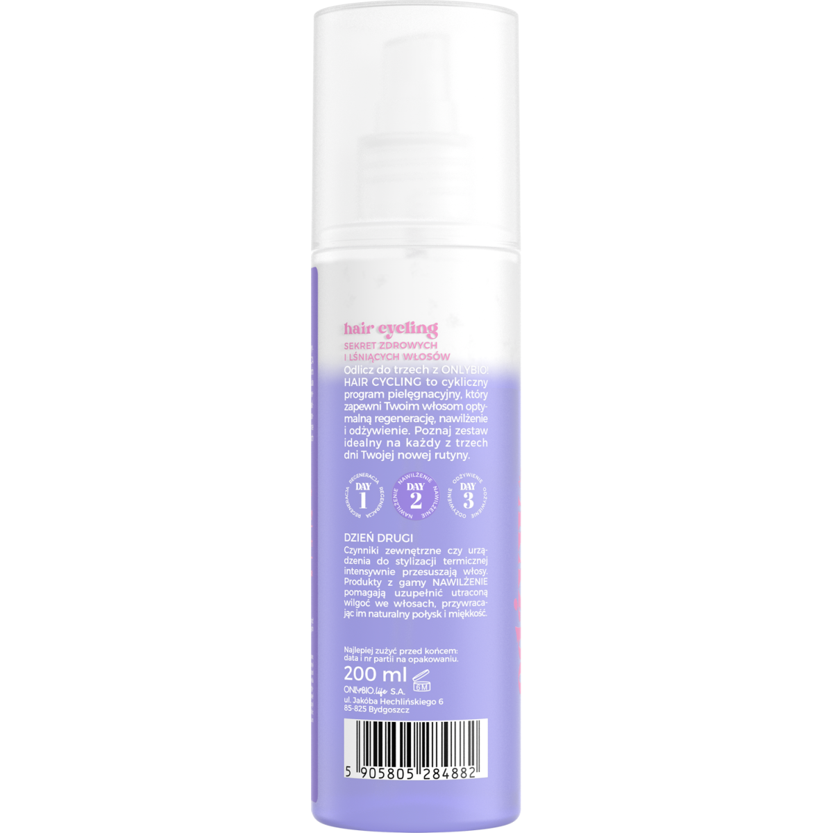 Hair Cycling by ONLYBIO Nawilżenie odżywka dwufazowa wygładzająco-nawilżająca 200ml