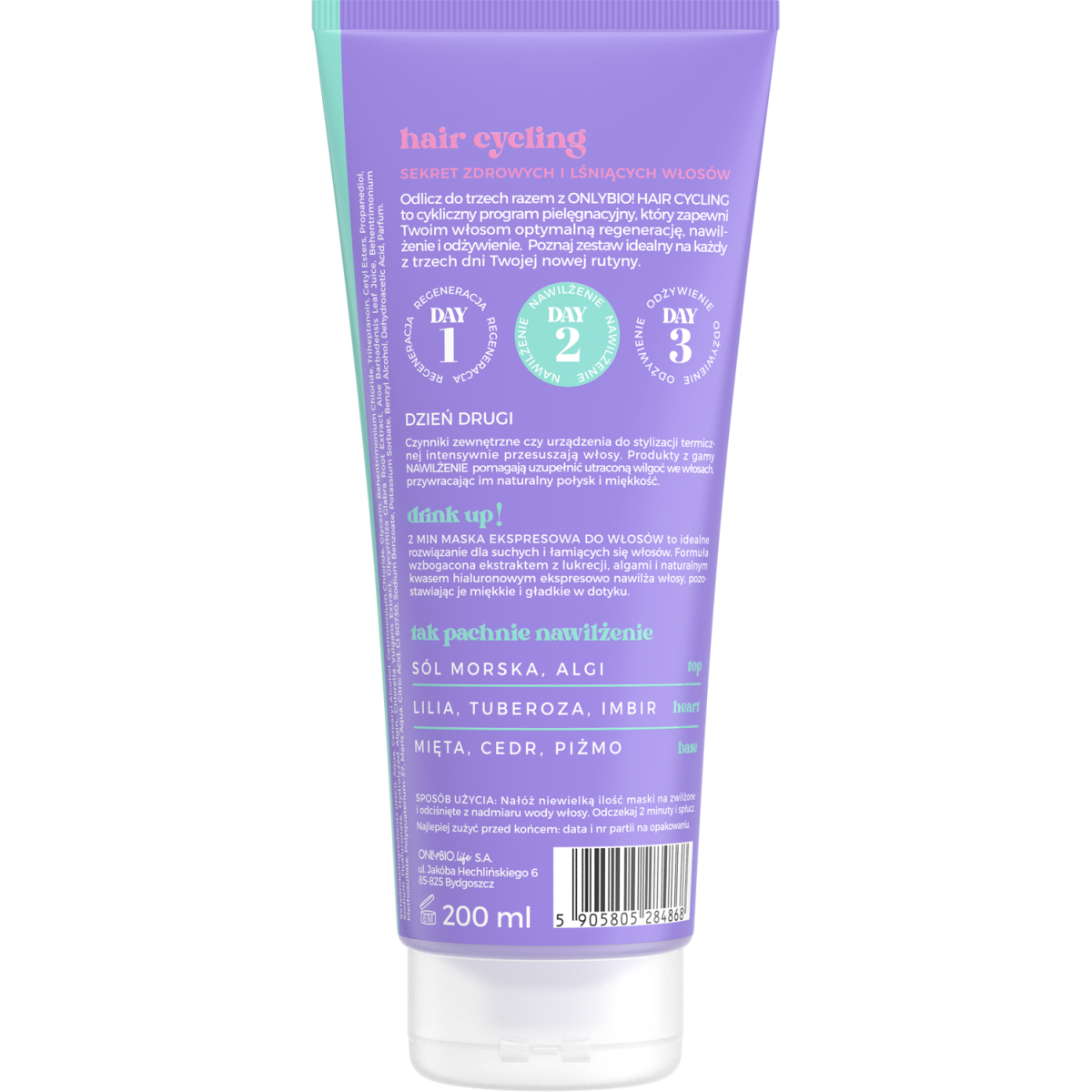 Hair Cycling by ONLYBIO Nawilżenie 2 minutowa maska ekspresowa do włosów 200ml