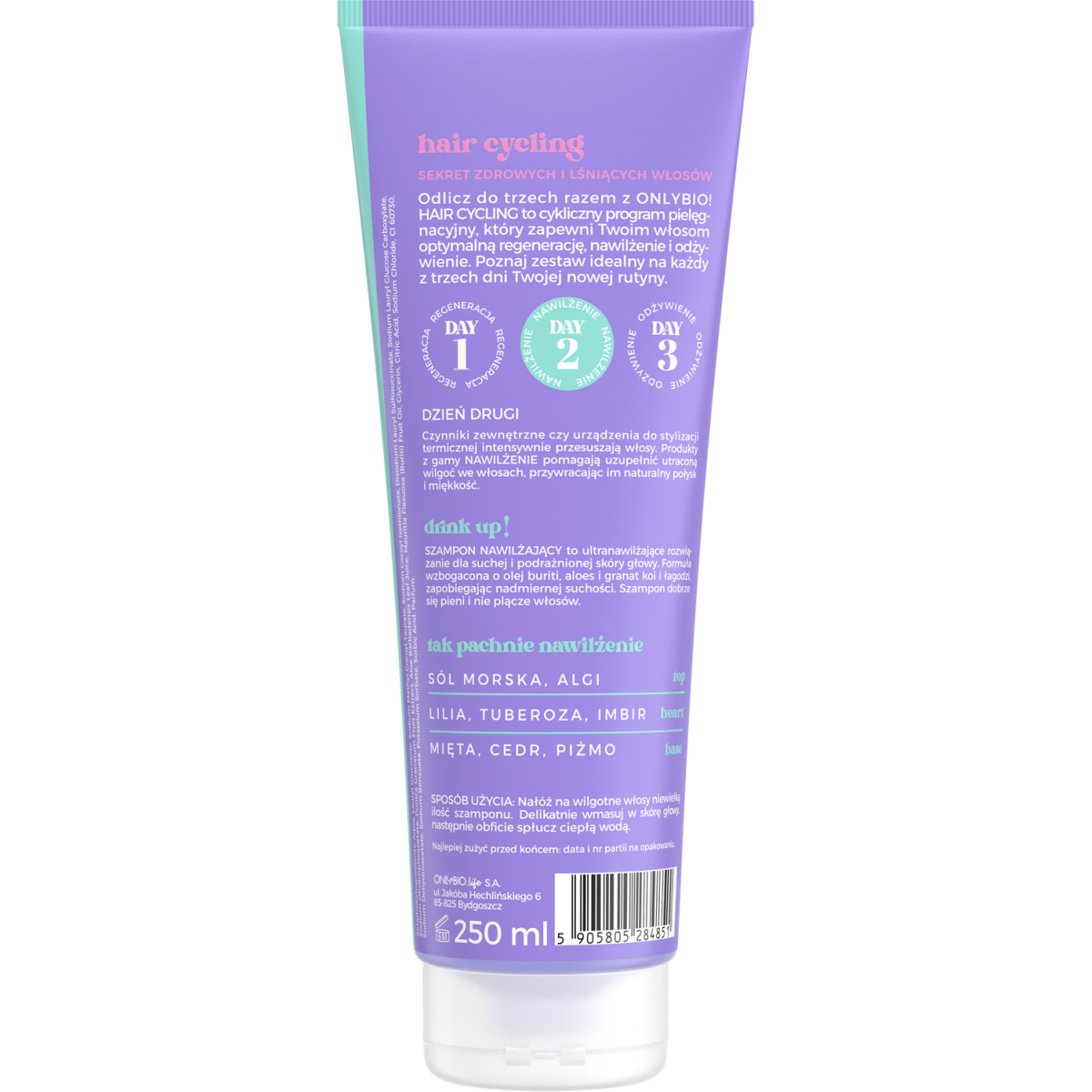 Hair Cycling by ONLYBIO Nawilżenie szampon do włosów i skóry głowy 250ml