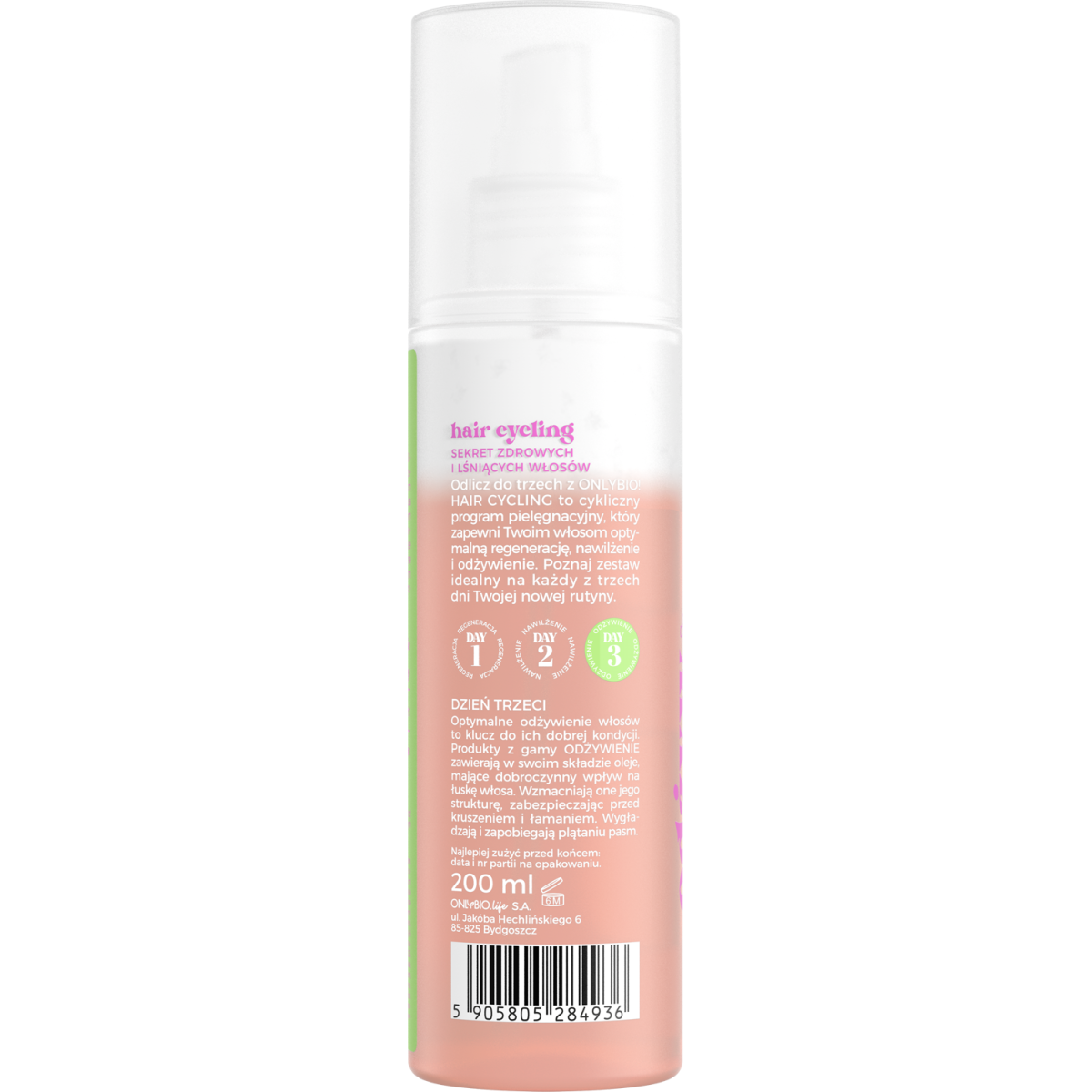 Hair Cycling by ONLYBIO Odżywienie odżywka dwufazowa wygładzająco-ochronna 200ml