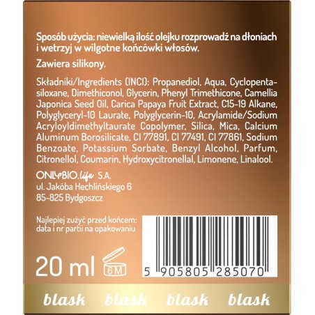 Hair in Balance by ONLYBIO Olejek wygładzający z efektem rozświetlenia 20ml