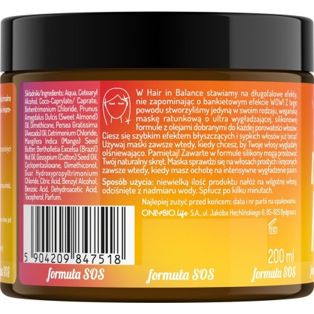 Hair in Balance by ONLYBIO Maska ratunkowa do każdej porowatości włosów 200ml