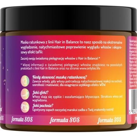 Hair in Balance by ONLYBIO Maska ratunkowa do każdej porowatości włosów 200ml