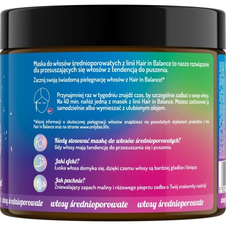 Hair in Balance by ONLYBIO Maska do włosów średnioporowatych 400 ml