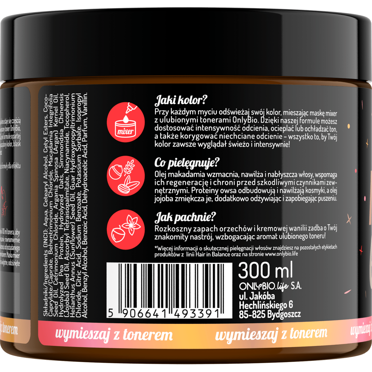 Hair in Balance by ONLYBIO Maska MIXER do łagodnej koloryzacji tonerem 300 ml