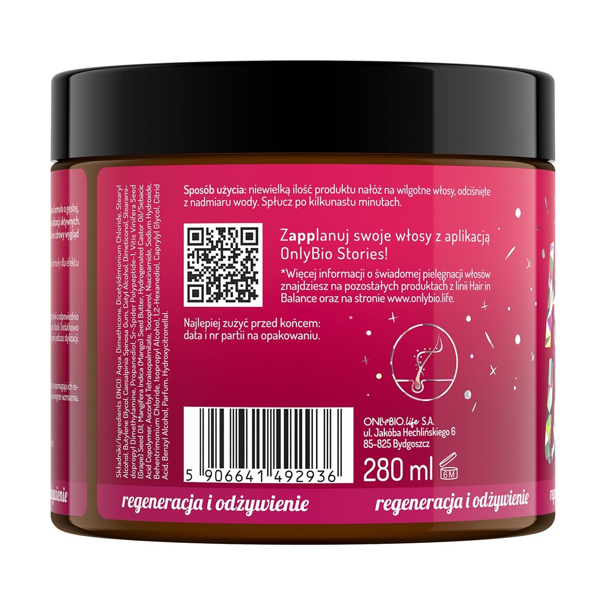 Hair in Balance by ONLYBIO Kolor Maska - kuracja odbudowująca 280 ML