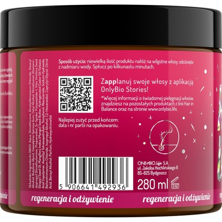 Hair in Balance by ONLYBIO Kolor Maska - kuracja odbudowująca 280 ML