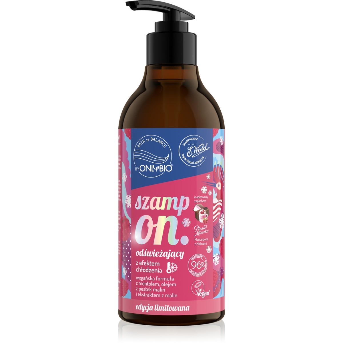 Hair in balance by OnlyBio x Wedel Szampon odświeżający inspirowany zapachem Ptasie Mleczko Mascarpone z Malinami 400 ml