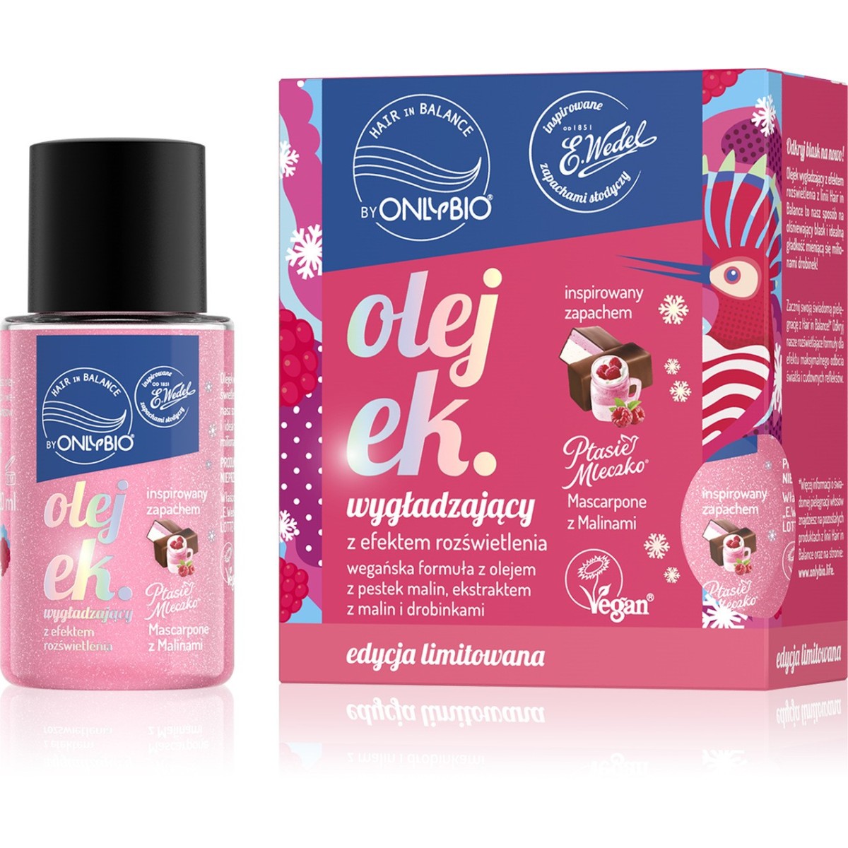 Hair in balance by OnlyBio x Wedel Olejek wygładzający inspirowany zapachem Ptasie Mleczko Mascarpone z Malinami 20 ml