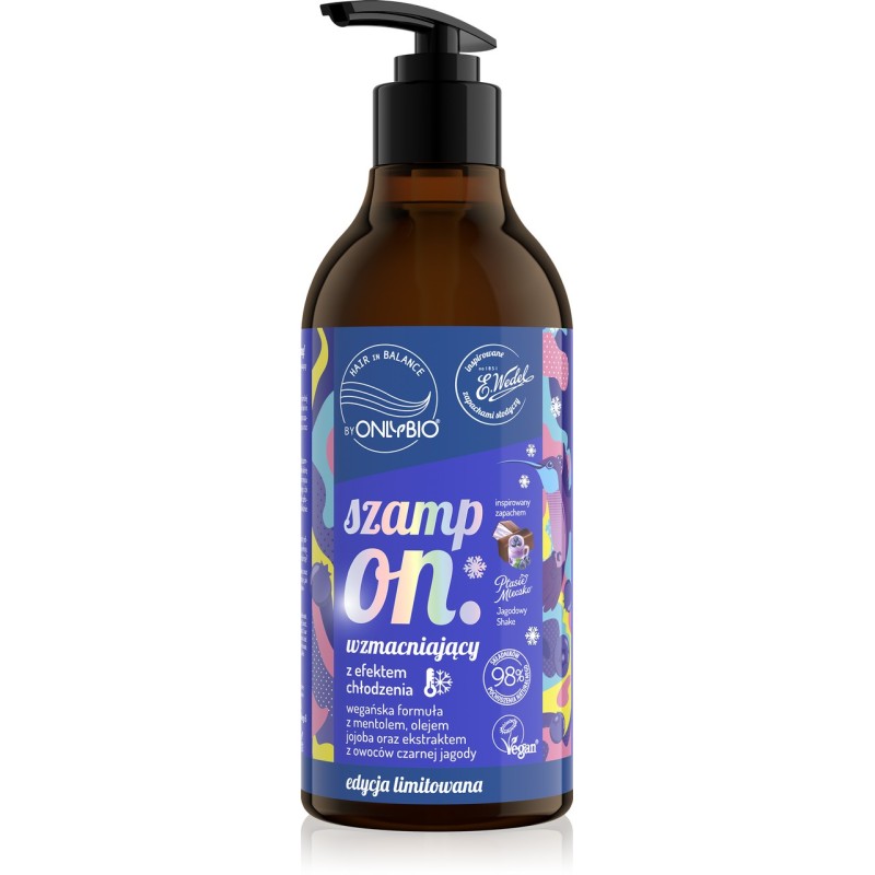 Hair in balance by OnlyBio x Wedel Szampon wzmacniający inspirowany zapachem Ptasie Mleczko Jagodowy Shake 400 ml