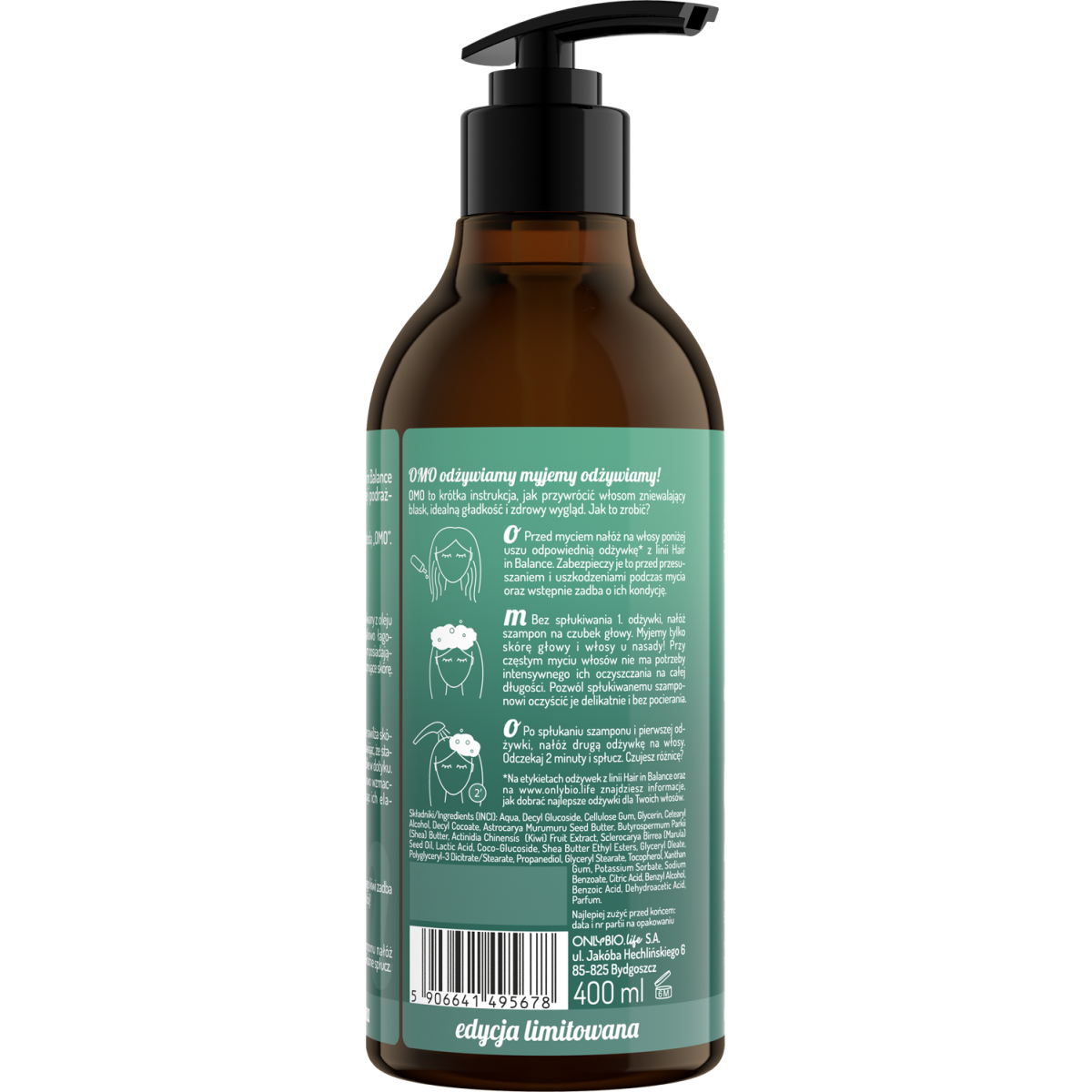 Hair in balance by OnlyBio Szampon nawilżający Kiwi 400 ml