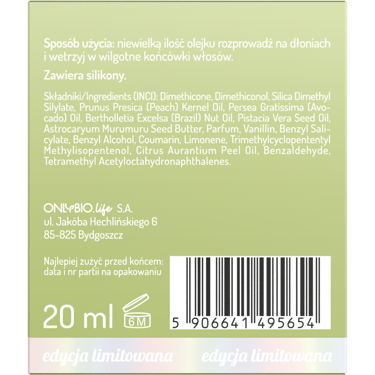 Hair in balance by OnlyBio Olejek wygładzający do włosów Pistacja 20 ml