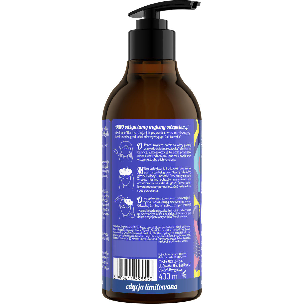 Hair in balance by OnlyBio x Wedel Szampon wzmacniający inspirowany zapachem Ptasie Mleczko Jagodowy Shake 400 ml