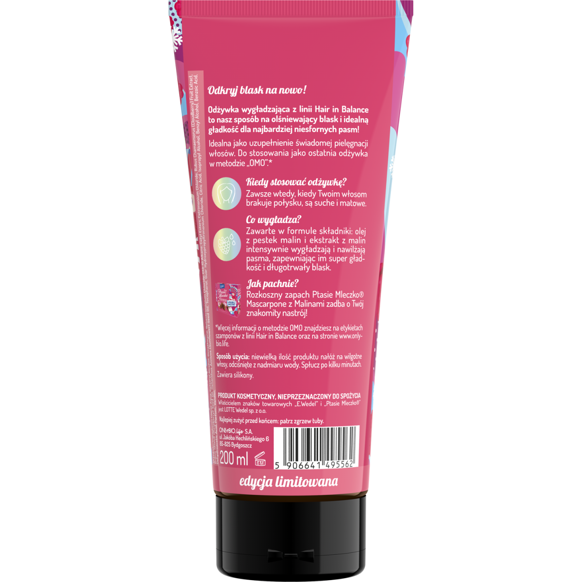 Hair in balance by OnlyBio x Wedel Odżywka wygładzająca inspirowana zapachem Ptasie Mleczko Mascarpone z Malinami 200 ml