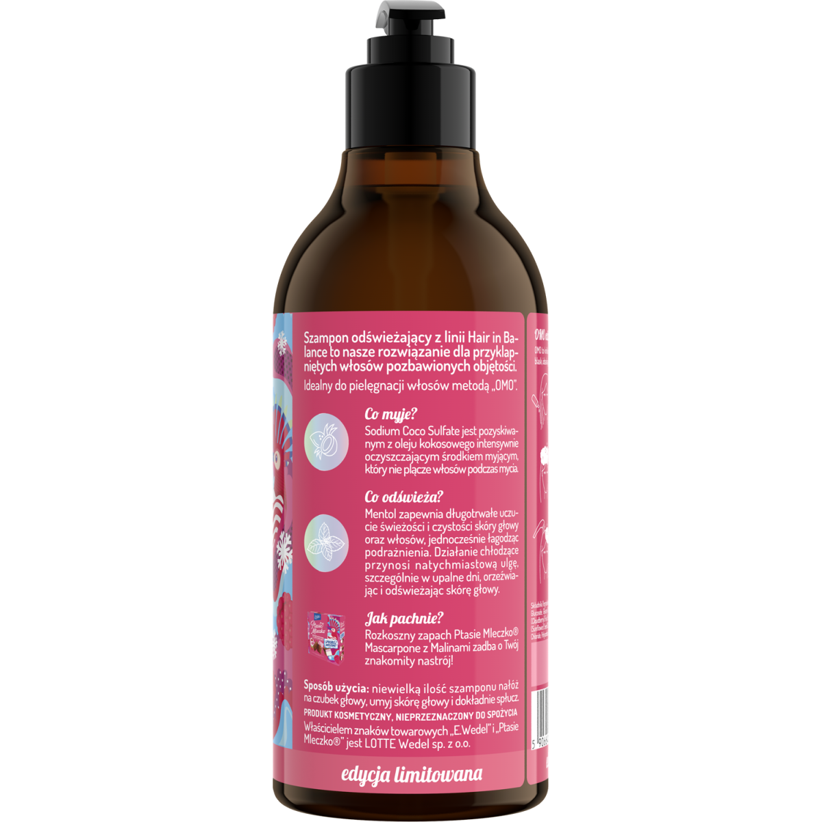 Hair in balance by OnlyBio x Wedel Szampon odświeżający inspirowany zapachem Ptasie Mleczko Mascarpone z Malinami 400 ml