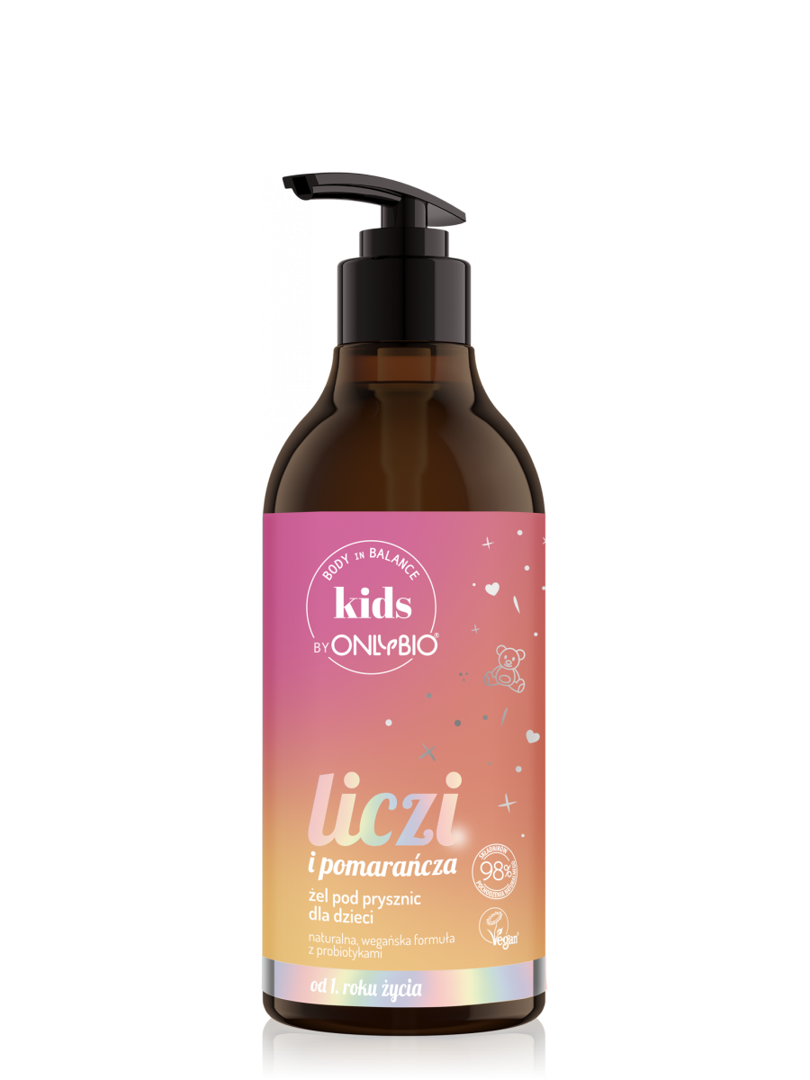Body in Balance Kids by ONLYBIO Liczi i pomarańcza żel do mycia ciała dla dzieci 400ml