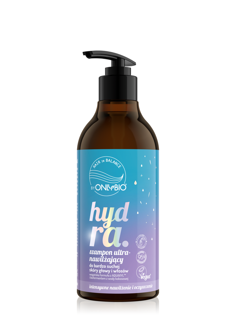 Hair in Balance by ONLYBIO Hydra Szampon ultranawilżający do bardzo suchej skóry głowy i włosów, 400ml