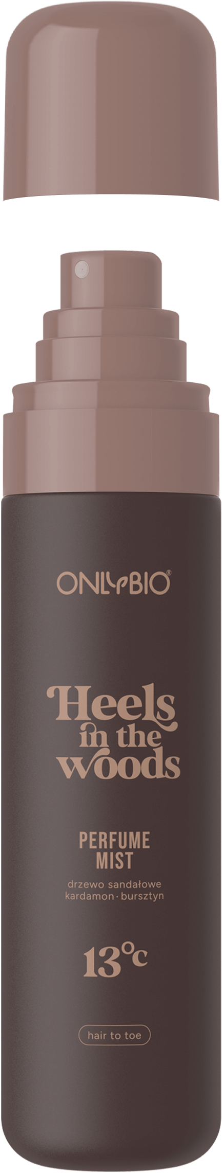 An open bottle of OnlyBio perfumed mist with a visible cap and atomizer